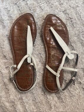 Sam Edelman Brown Croc-Embossed Sandals with Cream Straps
